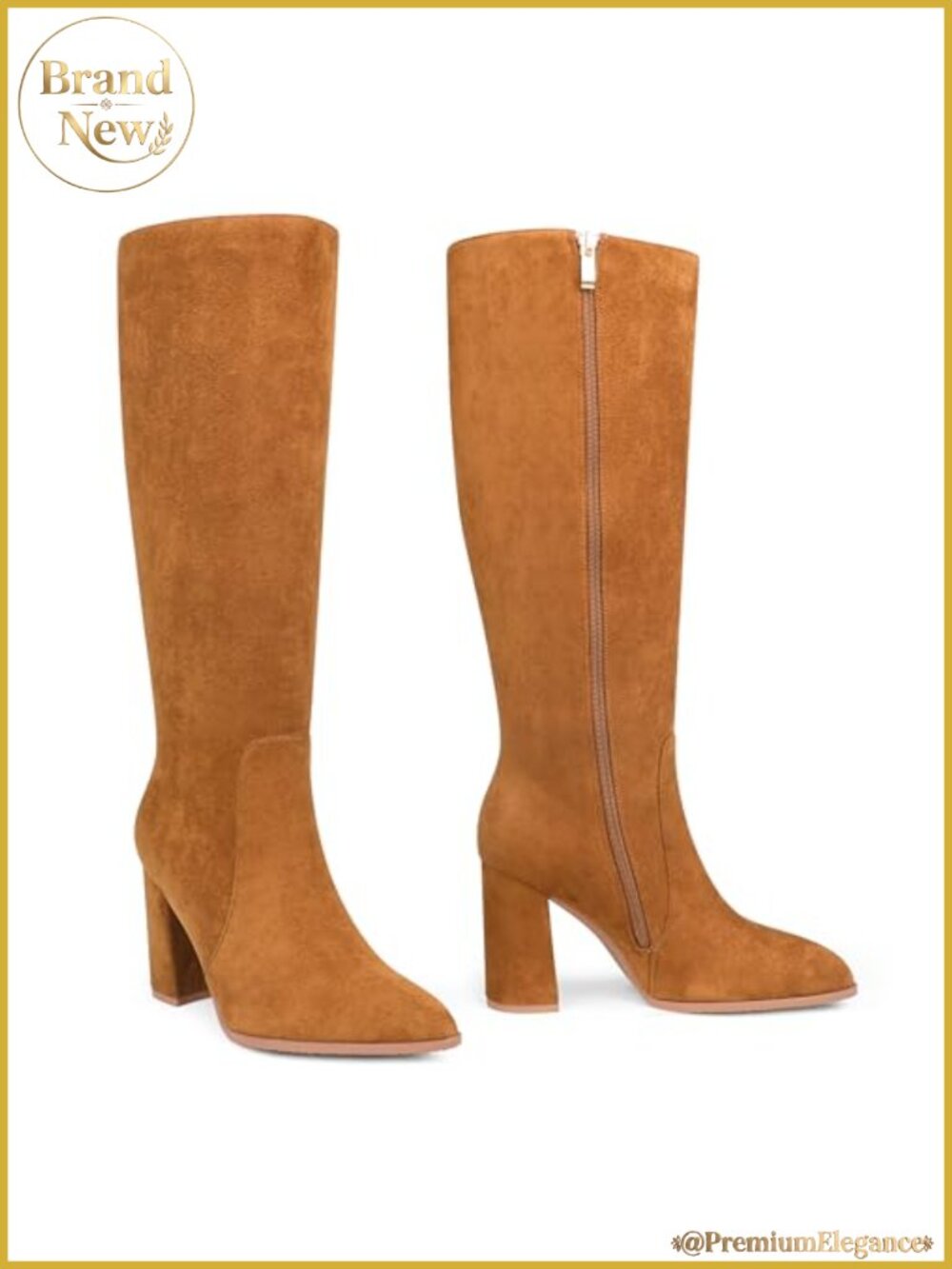 Women's Knee High Boots Square Toe Chunky Heel PU Leather Side Zip